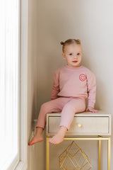 Bonjoy Embossed Smiley Sweatshirt Set - Pink