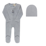 Aurora Cross Stitch Blue Footie Set - Blue