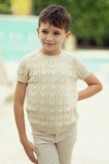 Mr. Mr. Boys Mix Cable Knit Sweater - Dark Almond