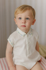 Mini P Cross Stitched Embroidered Linen Romper Bb