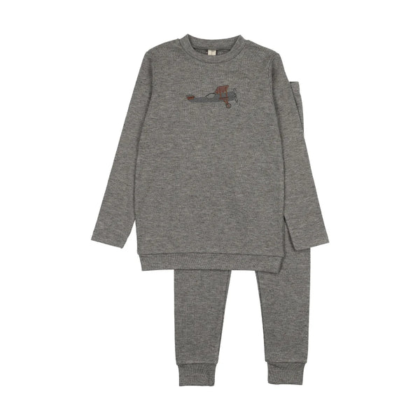 Bonjoy Embroidered Airplane Sweatshirt Set