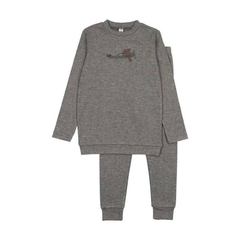 Bonjoy Embroidered Airplane Sweatshirt Set