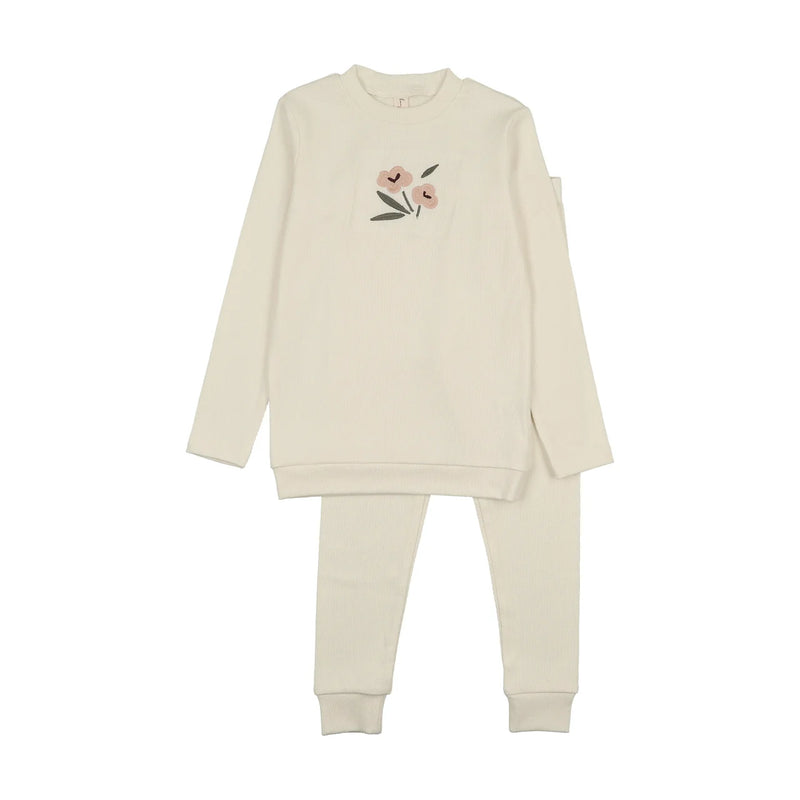 Bonjoy Embroidered Flower Sweatshirt Set