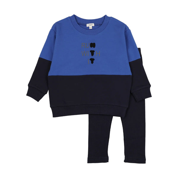 Bonjoy Letter Patch Sweater Set Cobalt/Navy