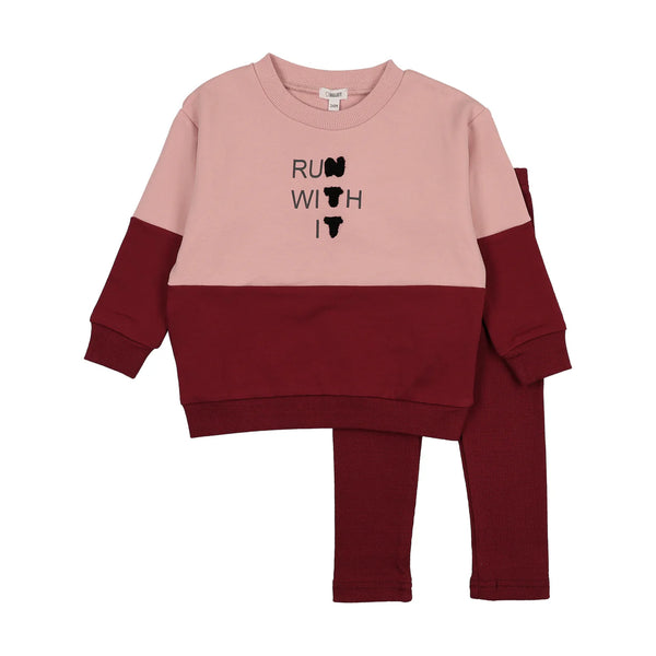 Bonjoy Letter Patch Sweater Set Red/Pink