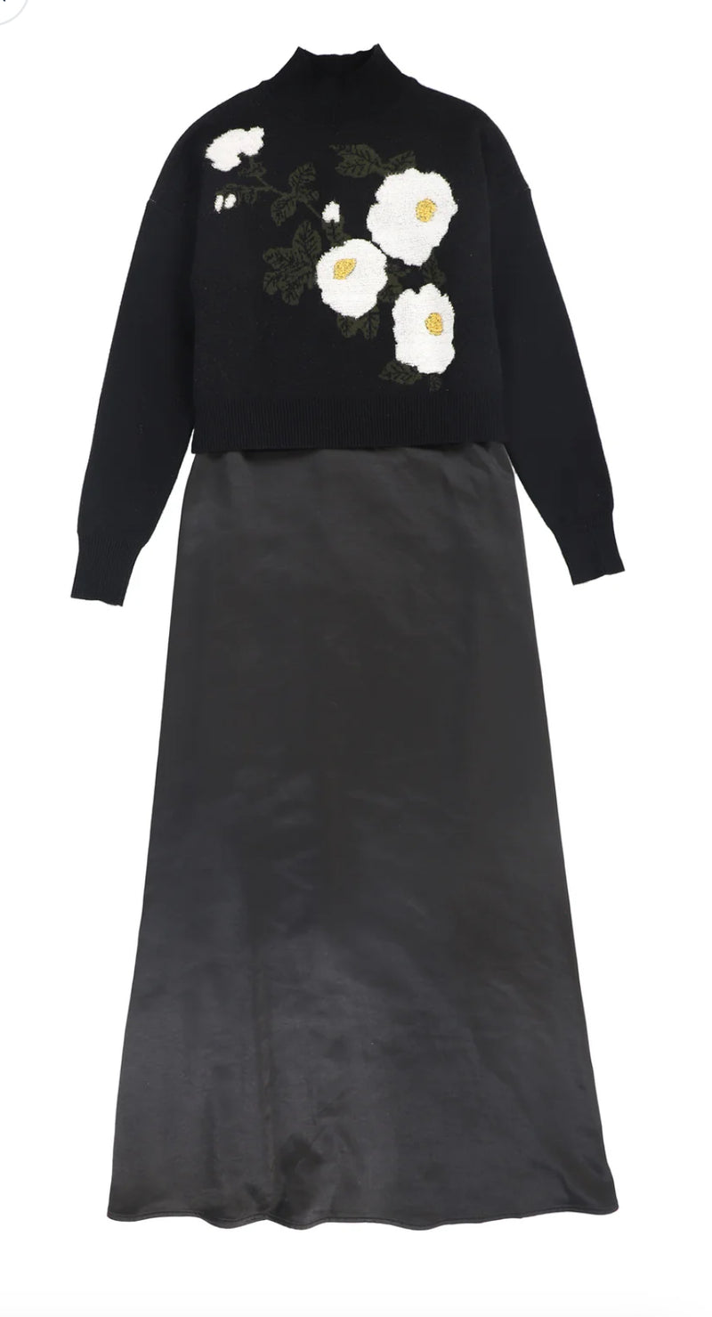 Valentina Flower Embroidered Sweater Maxi Dress