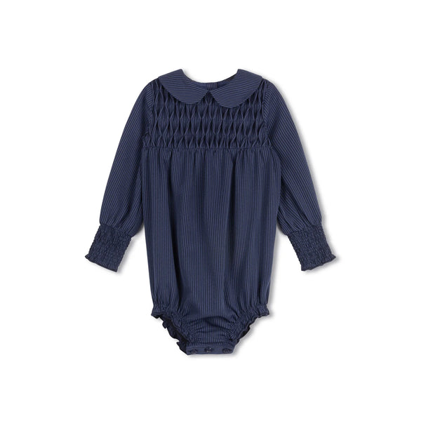 Velvette Label Stripe Smocked Romper