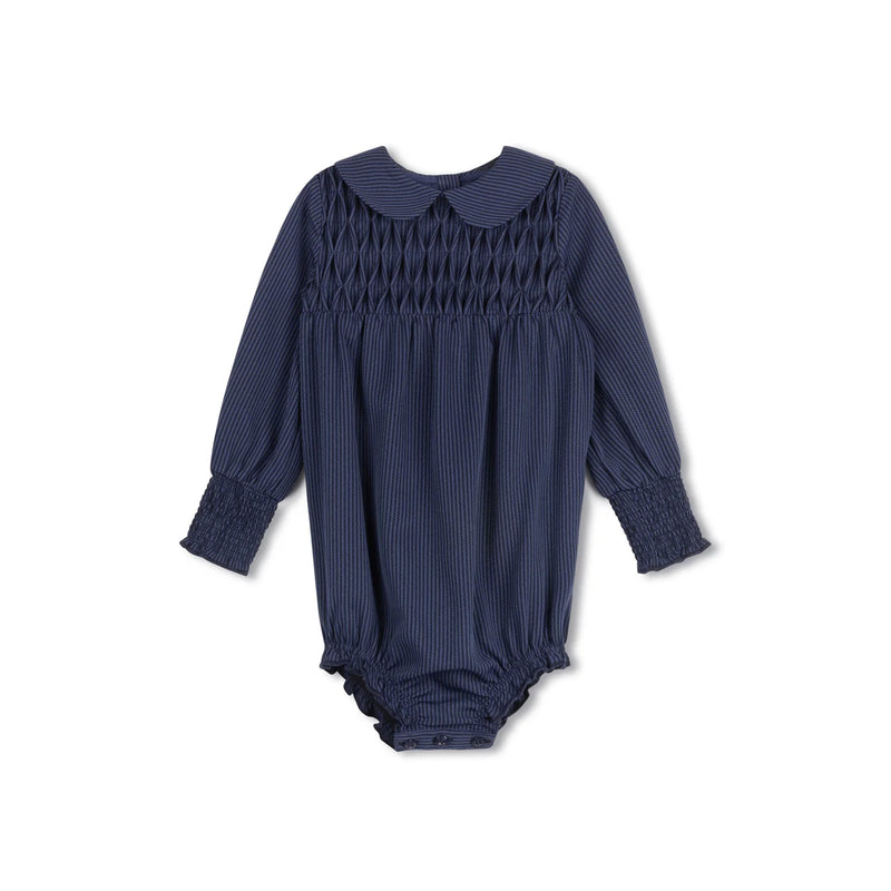 Velvette Label Stripe Smocked Romper