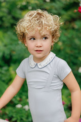 Elys & Co Floral Embroidered Collar Collection Bodysuit and Overalls - Blue