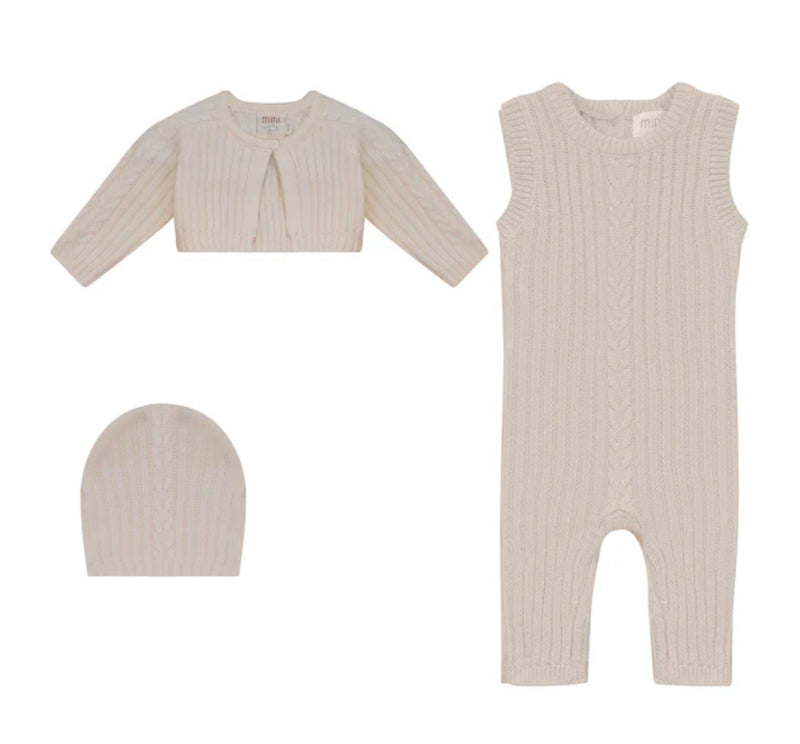 Pompomme Cable Detail Knit Set - Cream