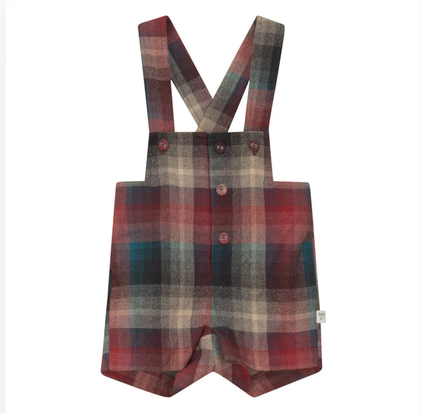Pompomme Button Detail Plaid Overall