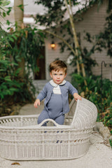 Elys & Co Floral Embroidered Collar Collection Bodysuit and Overalls - Ivory/Blue