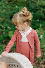 Elys & Co Floral Embroidered Collar Collection Bodysuit and Overalls - Ivory/Pink