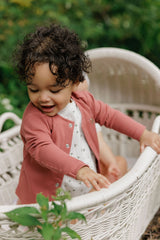 Elys & Co Floral Embroidered Collar Collection Cardigan - Ivory/Pink