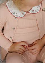 Elys & Co Floral Embroidered Collar Collection Bodysuit and Overalls - Pink