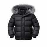 Minilli Matte Black Zipper Coat w/ Grey Fur