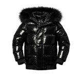 Minilli Black Shiny Puffer Coat - Black Fur