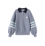 Vibe Striped Sleeve Knit Sweater - Navy