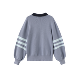 Vibe Striped Sleeve Knit Sweater - Navy