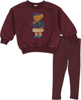 Analogie Bear Sweatshirt Set Girl  - Washed Burgundy