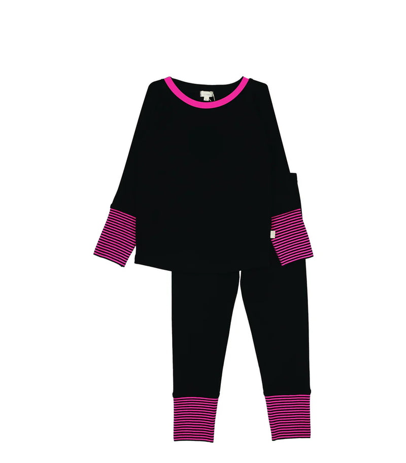 Lil Legs Striped Cuff Lounge Set Hot Pink