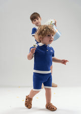 Teela Cobalt/White Knit Baby Boy Set