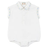 Mini P Cross Stitched Embroidered Linen Romper Bb