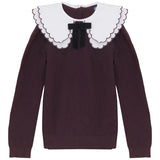 Pompomme Double Collar Knit Sweater and Velvet Skirt
