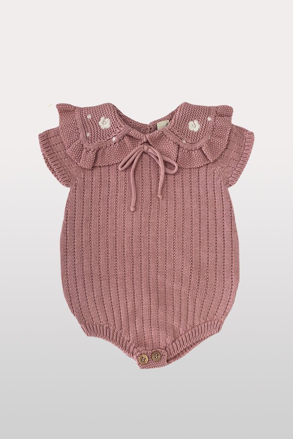 Nueces Dusty Pink Crochet Collar Romper