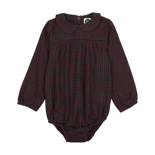 Maniere Plaid Collar Girls Romper
