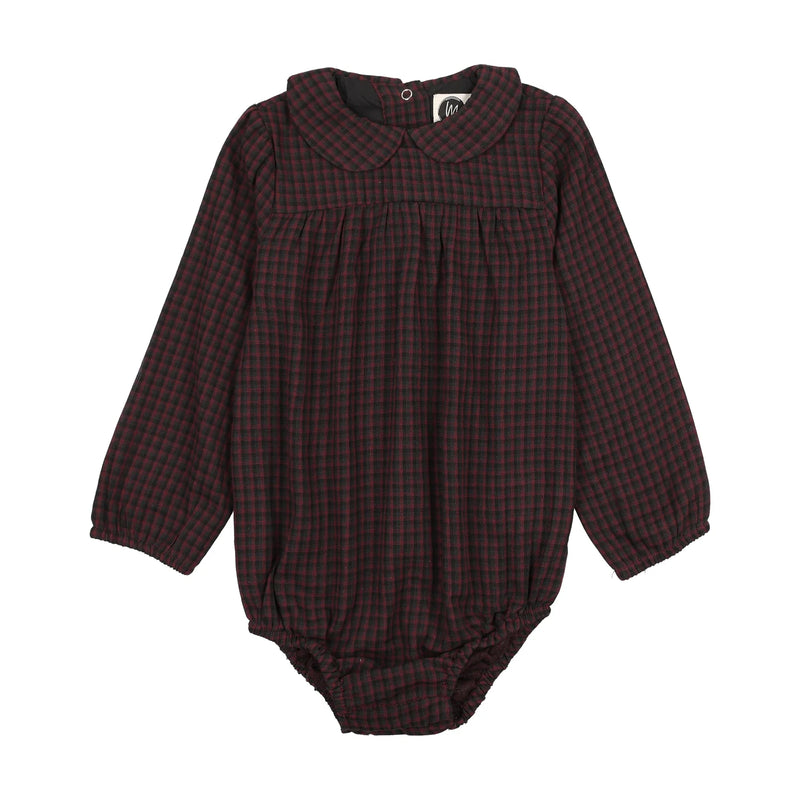 Maniere Plaid Collar Girls Romper