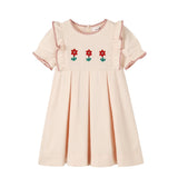 Nou Nelle Pleated Peach Embroidered Dress