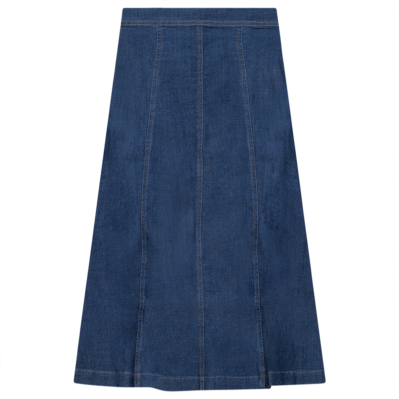FYI Contrast Stitch Long Panel Skirt Med Denim
