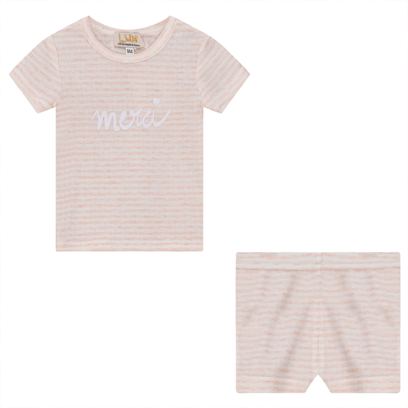 Lux Striped Pointelle Baby Set Peach