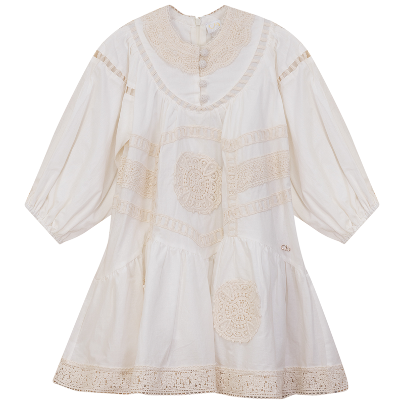 Clo Woven Dress with Lace Neckline