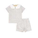 Le Bourdon Double Stripe Sailor Collar Blouse and Shorts Set