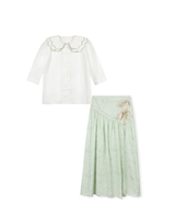 Tustello Carvin Blouse & Printed Side Wrap Midi Skirt