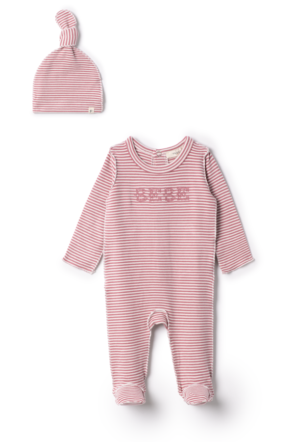 Fragile Brushed Stripe Footie Set - Mauve