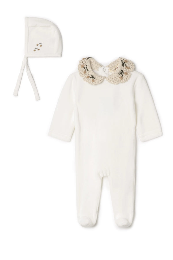 Lola Velour with Crochet Collar Footie