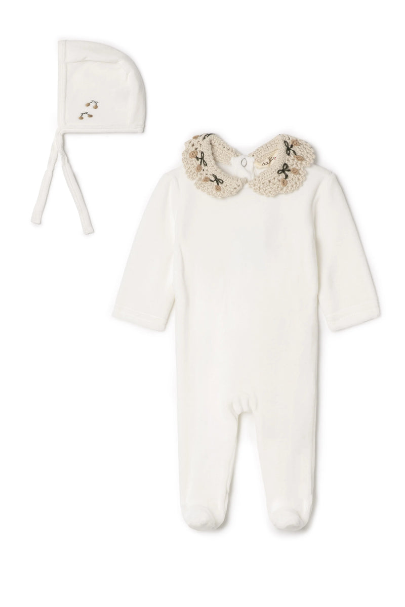 Lola Velour with Crochet Collar Footie