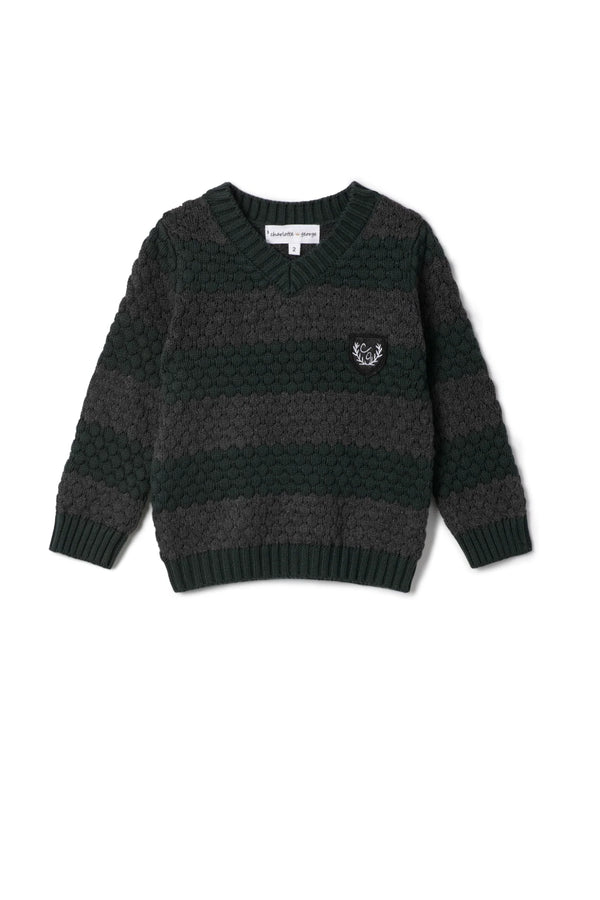 Charlotte & George Stripe Textured Knit V Neck Sweater