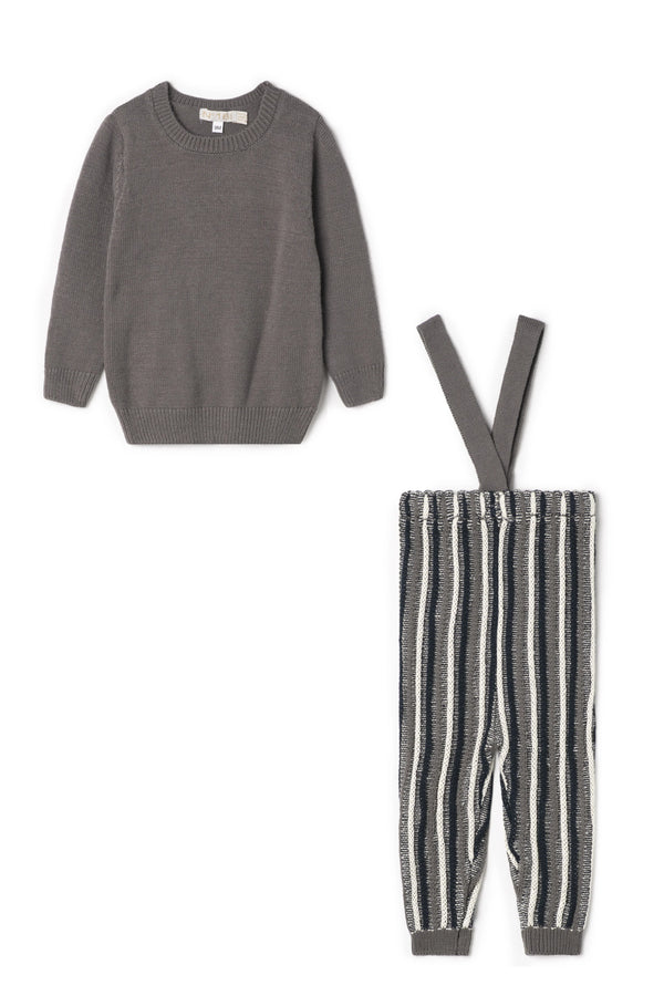 No18 Kids Color Knit Stripe Overall Set - Grey