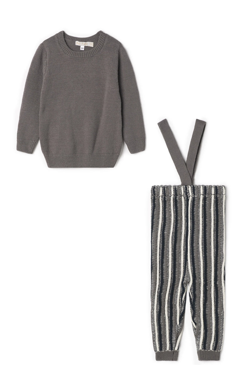 No18 Kids Color Knit Stripe Overall Set - Grey