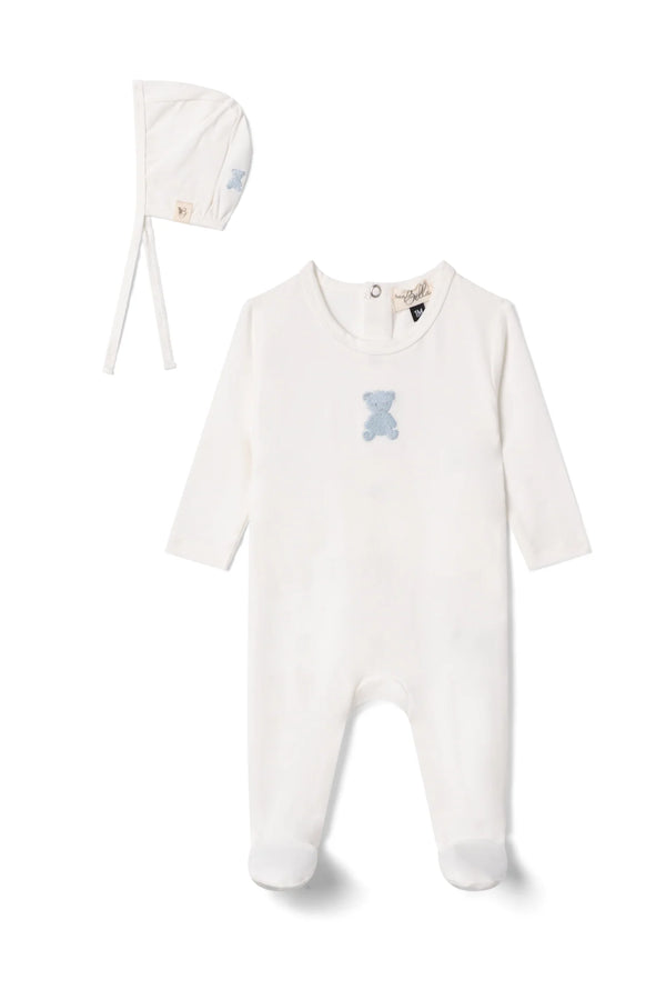 Bebe Bella Bear Embroidery Footie Set - Blue