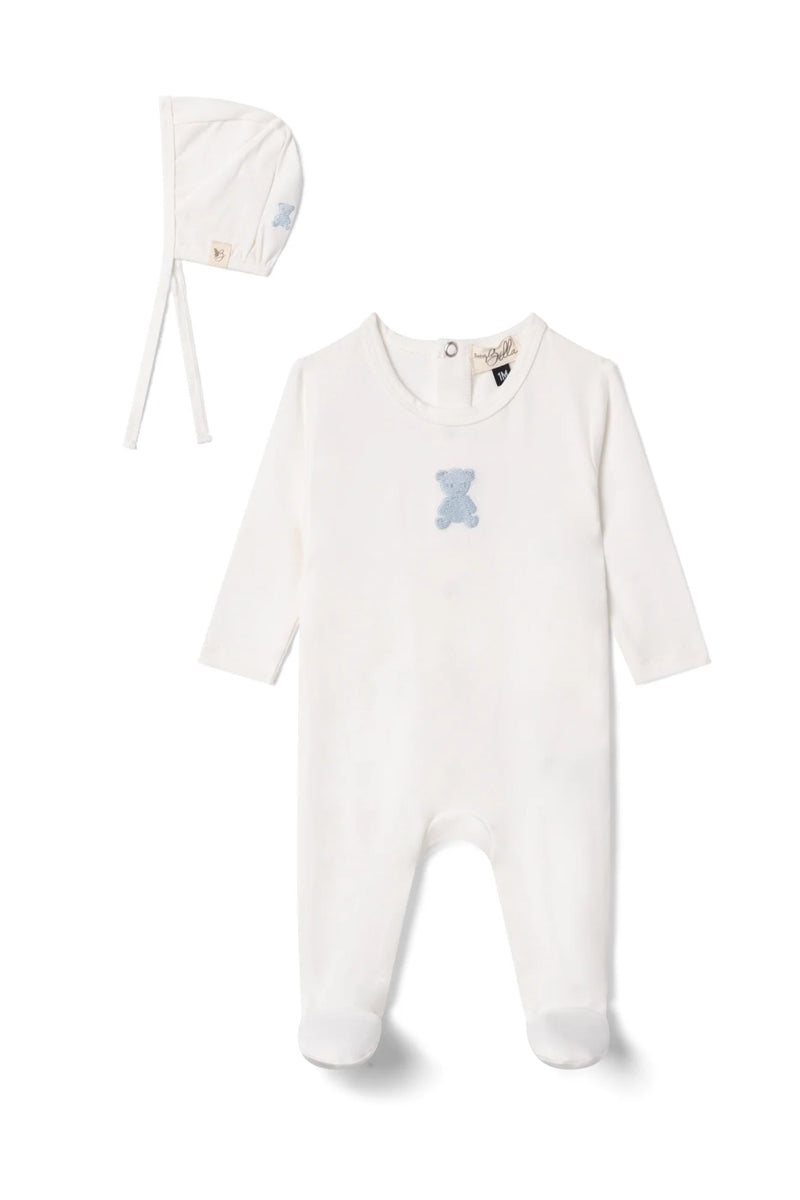 Bebe Bella Bear Embroidery Footie Set - Blue