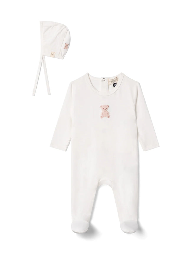 Bebe Bella Bear Embroidery Footie Set - Pink