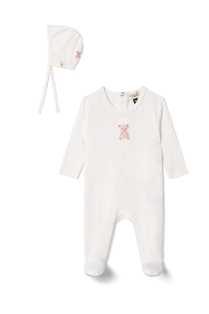 Bebe Bella Bear Embroidery Footie Set - Pink