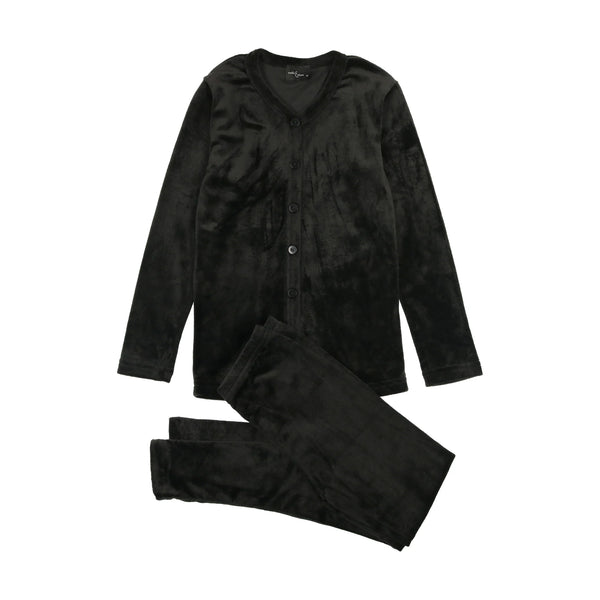 Cuddle & Coo Black Velour Button Pajama
