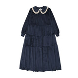 Pouf Velour Maxi Robe - Navy