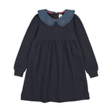 Analogie Sweet Campaign Denim Collar Sweatshirt Dress  - Navy